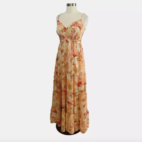Lulus Make Me Blush Peach Floral Print Tiered Maxi Dress - Picture 2 of 12
